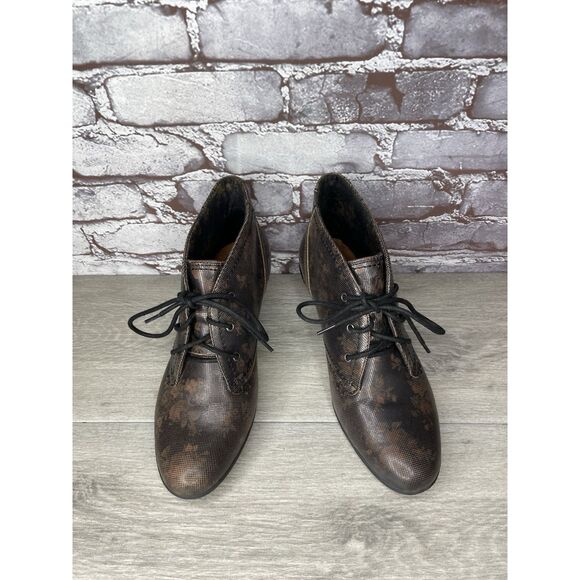 ROCKPORT Cobb Hill Rashel Dark Brown FLoral Leather Laced Booties Women 9M US/40 - Picture 14 of 16